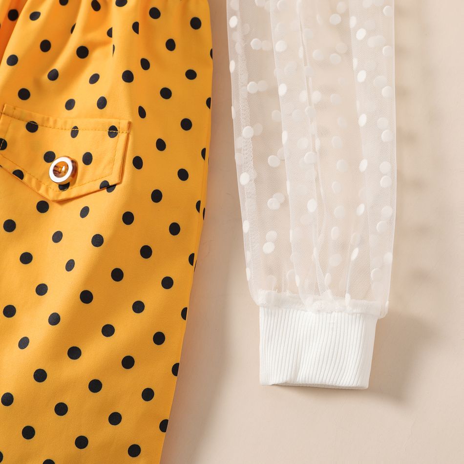 2pcs Kid Girl Polka dots Mesh Splice Long-sleeve Tee and Button Design Skirt Set White big image 7