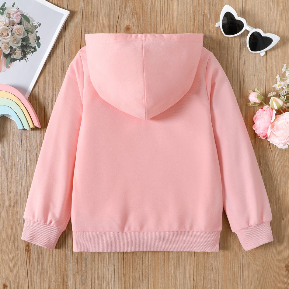 Kid Girl Letter Cute Cat Print Pocket Design Hooded Sweatshirt Pink big image 6