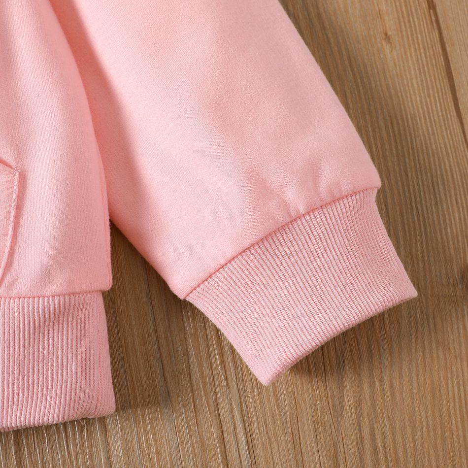 Kid Girl Letter Cute Cat Print Pocket Design Hooded Sweatshirt Pink big image 5