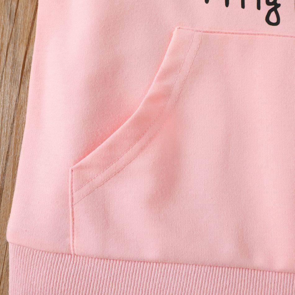Kid Girl Letter Cute Cat Print Pocket Design Hooded Sweatshirt Pink big image 4