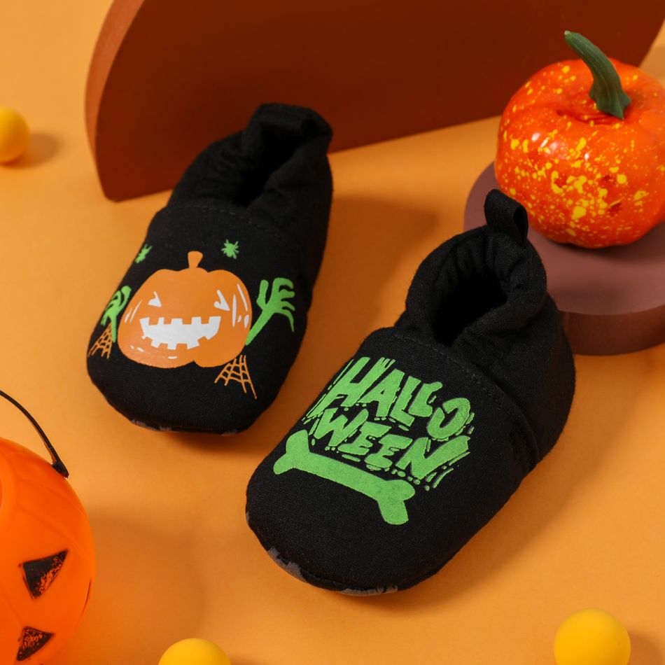 Baby / Toddler Halloween Pumpkin Letter Pattern Black Prewalker Shoes Black big image 3