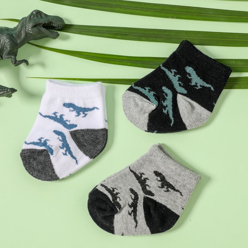 3 pares de meias com padrão de dinossauro bebê Cor-A big image 3