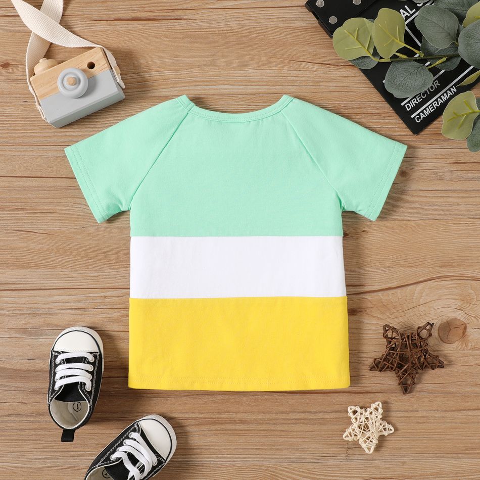 Baby Boy 95% Cotton Short-sleeve Letter Print Colorblock T-shirt greenwhite big image 3