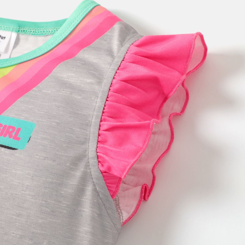 L.O.L. SURPRISE! 2pcs Kid Girl Graphic Print Striped Print Flutter-sleeve Tee and Pink Pants Set Roseo big image 4