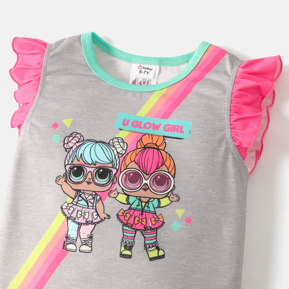 L.O.L. SURPRISE! 2pcs Kid Girl Graphic Print Striped Print Flutter-sleeve Tee and Pink Pants Set Roseo big image 2