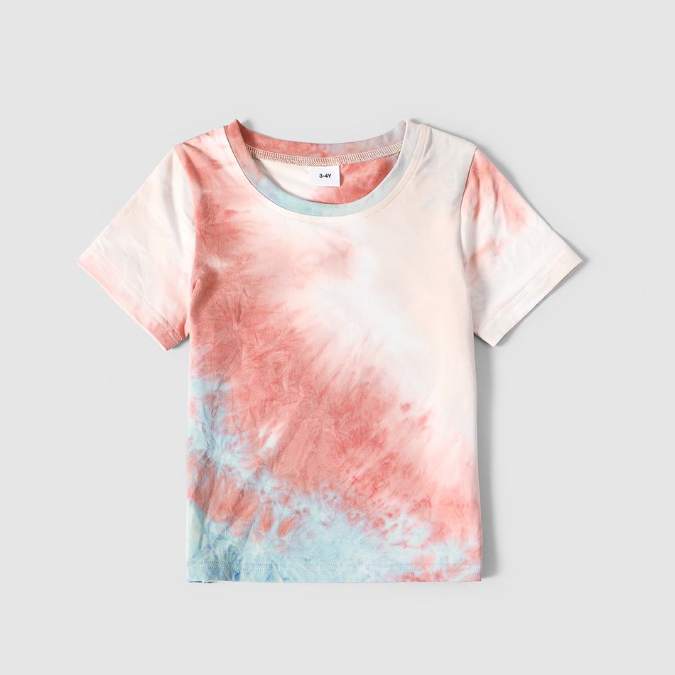 Family Matching Tie Dye Short-sleeve Twist Knot Bodycon Dresses and T-shirts Sets Colorful big image 9