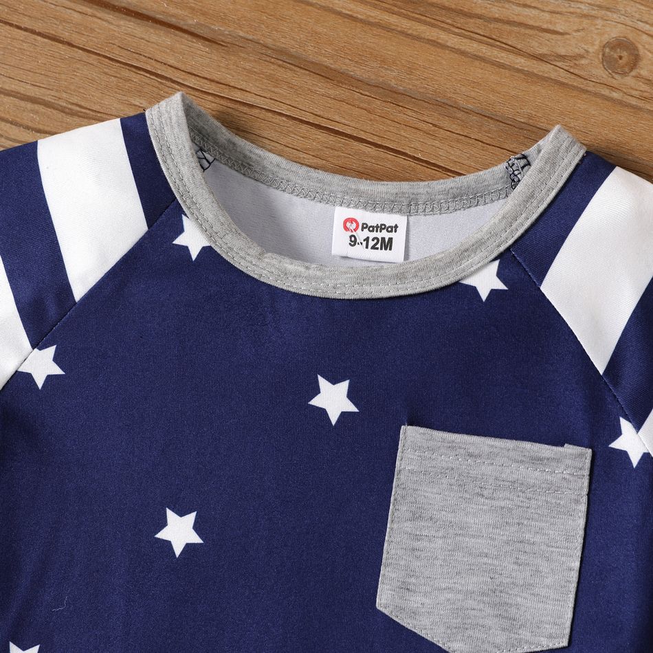 2pcs Baby Boy Allover Stars & Striped Short-sleeve Spliced T-shirt and Shorts Set Color block big image 4
