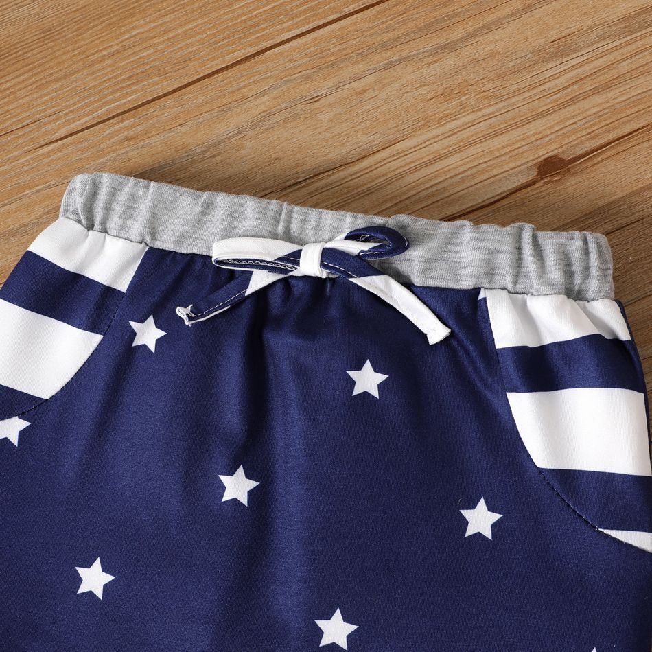 2pcs Baby Boy Allover Stars & Striped Short-sleeve Spliced T-shirt and Shorts Set Color block big image 5
