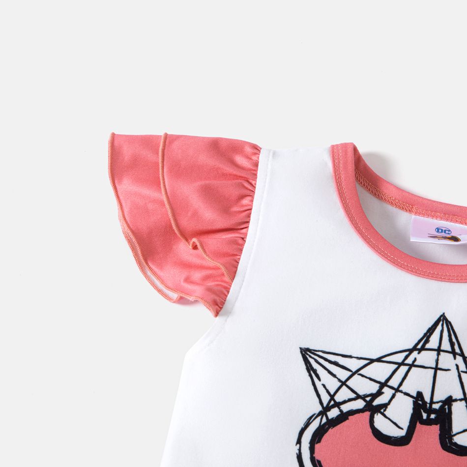 Batman 2pcs Toddler Girl Flutter-sleeve/Ruffled Short-sleeve Tee and Bowknot Design Suspender/ Paperbag Skirt Set Black big image 5