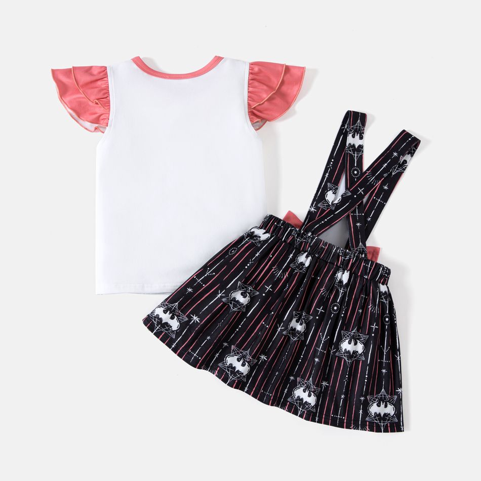 Batman 2pcs Toddler Girl Flutter-sleeve/Ruffled Short-sleeve Tee and Bowknot Design Suspender/ Paperbag Skirt Set Black big image 6