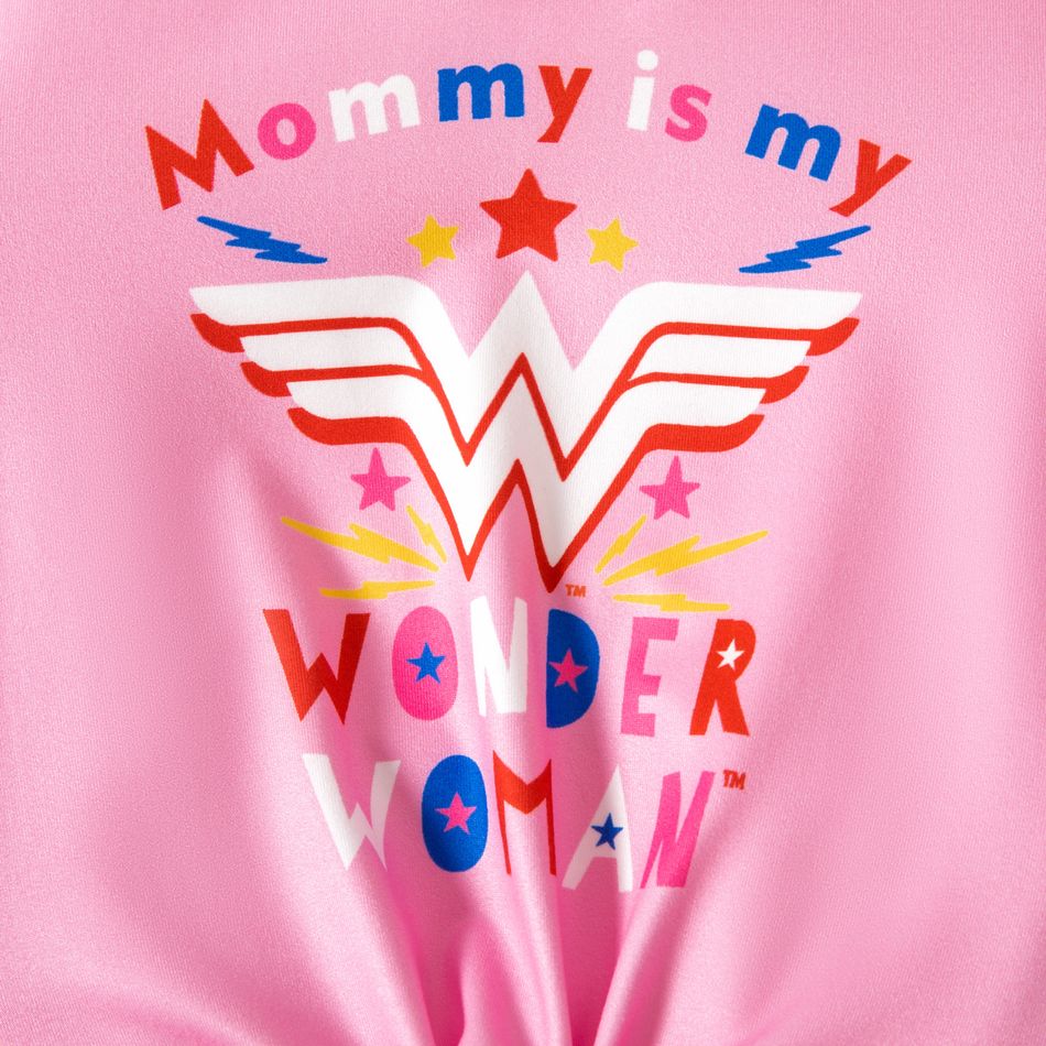 Wonder Woman 2pcs Toddler Girl Letter Print Short-sleeve Pink Tee and Allover Print Flared Pants Set Pink big image 3