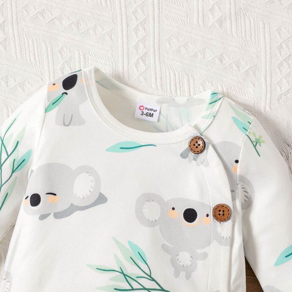 Baby Boy/Girl Button Front Allover Koala Print Long-sleeve Jumpsuit White big image 4