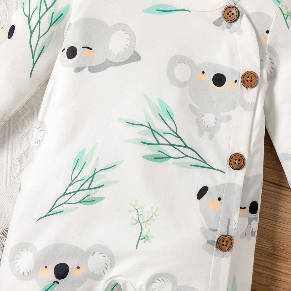 Baby Boy/Girl Button Front Allover Koala Print Long-sleeve Jumpsuit White big image 5