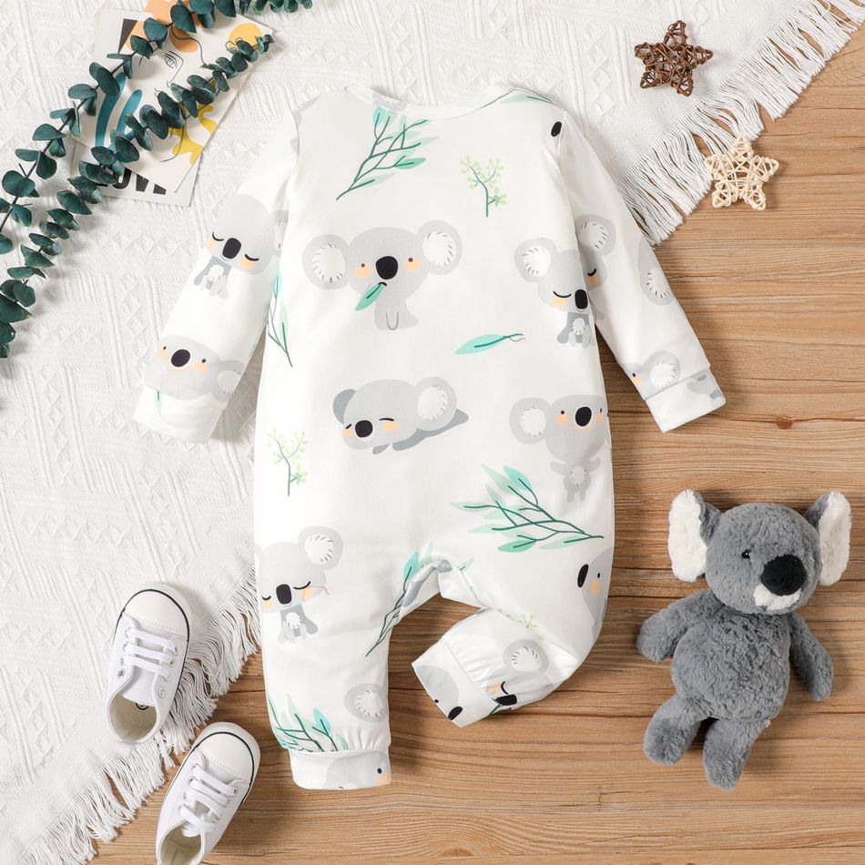 Baby Boy/Girl Button Front Allover Koala Print Long-sleeve Jumpsuit White big image 3