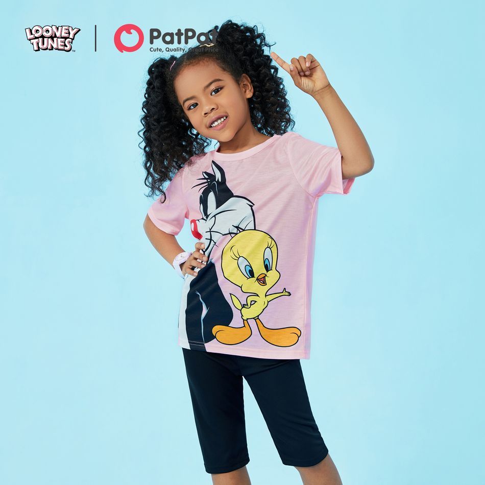 Looney Tunes 2pcs Kid Girl Animal Print Short-sleeve Pink Tee and Black Shorts Set Pink big image 10