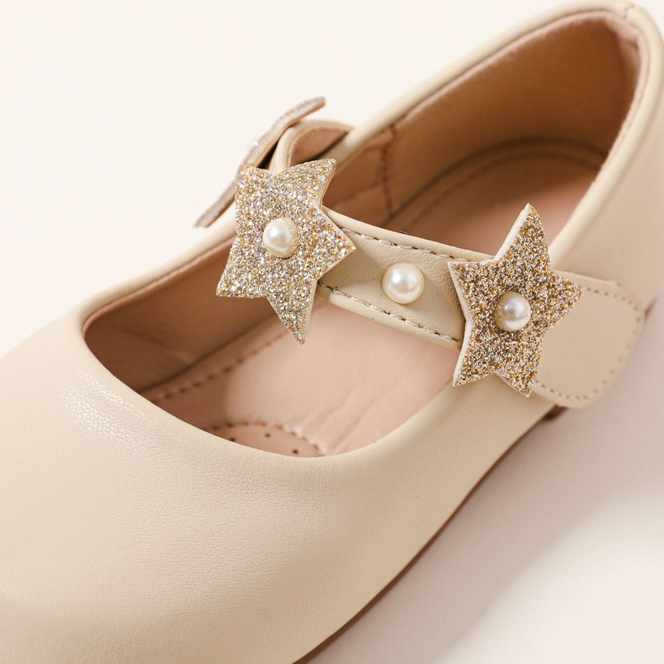Toddler / Kid Faux Pearl Glitter Stars Decor Flats Mary Jane Shoes Beige big image 4