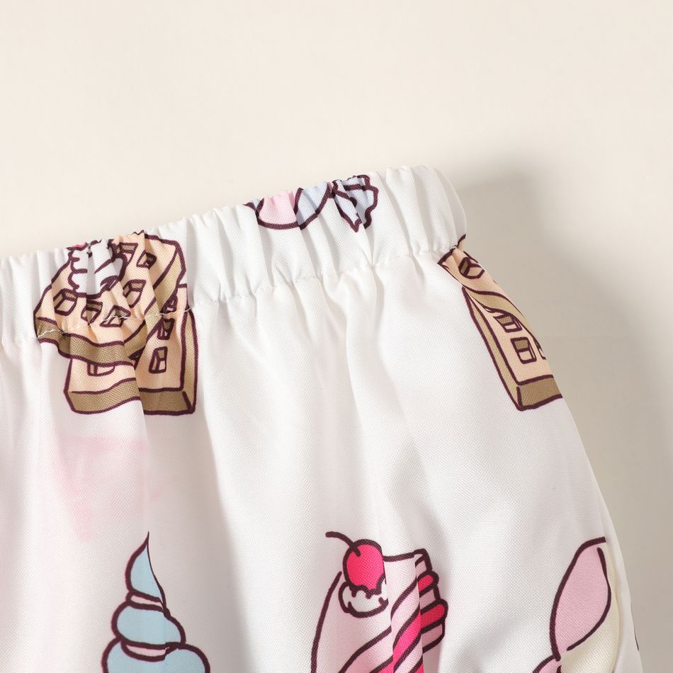 2pcs Baby Girl 100% Cotton Frill Trim Shirred Camisole and Allover Ice Cream Cone Print Shorts Set Pink big image 3