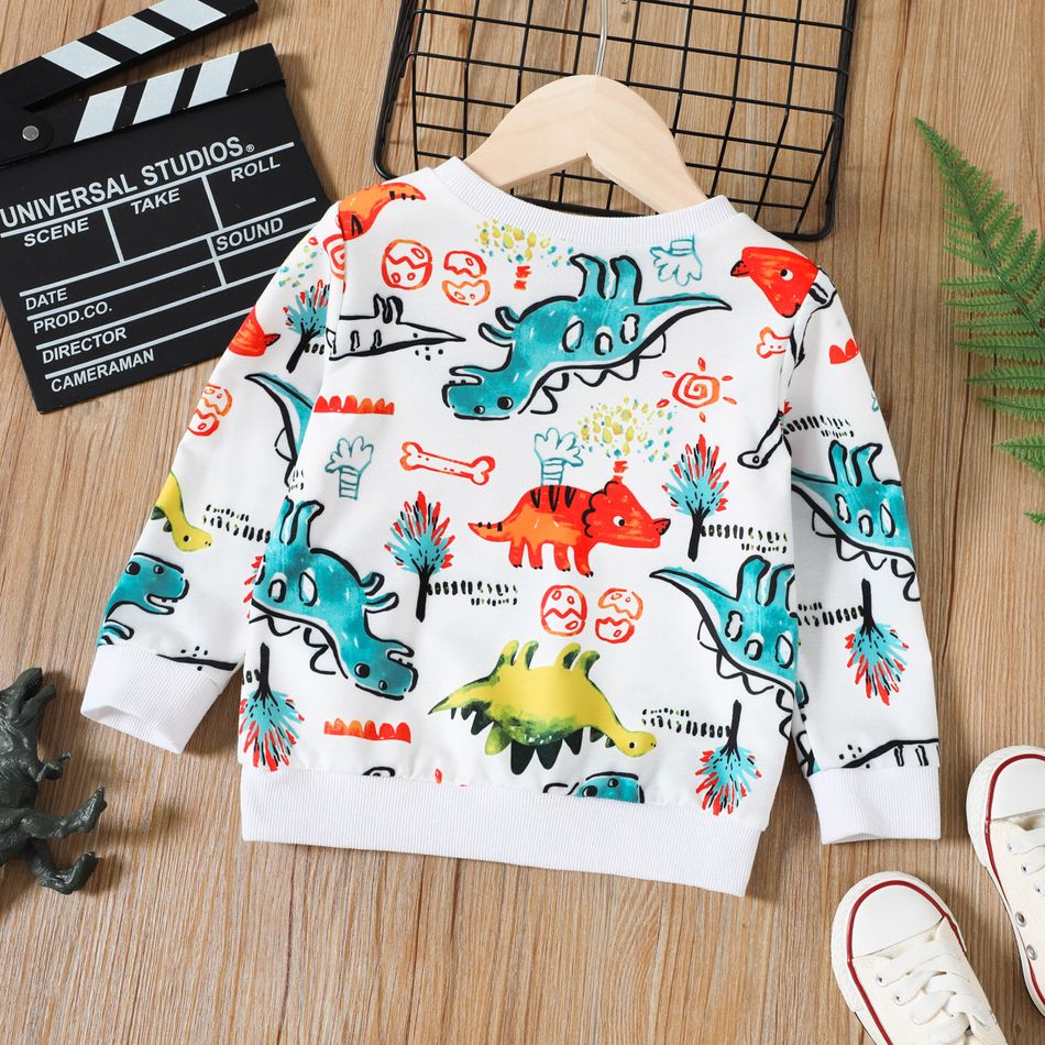 Toddler Boy Colorful Animal Dinosaur Print Pullover Sweatshirt Multi-color big image 2