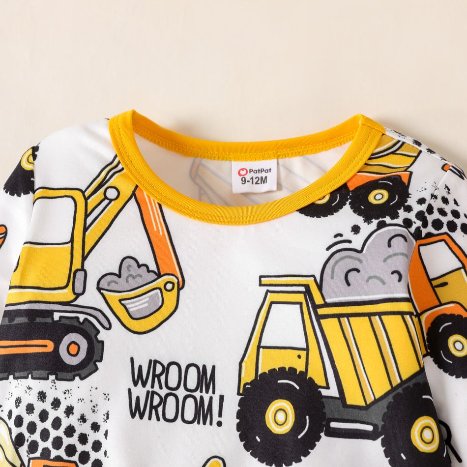 Baby Boy Allover Construction Vehicle Print Long-sleeve Jumpsuit Yellow big image 4