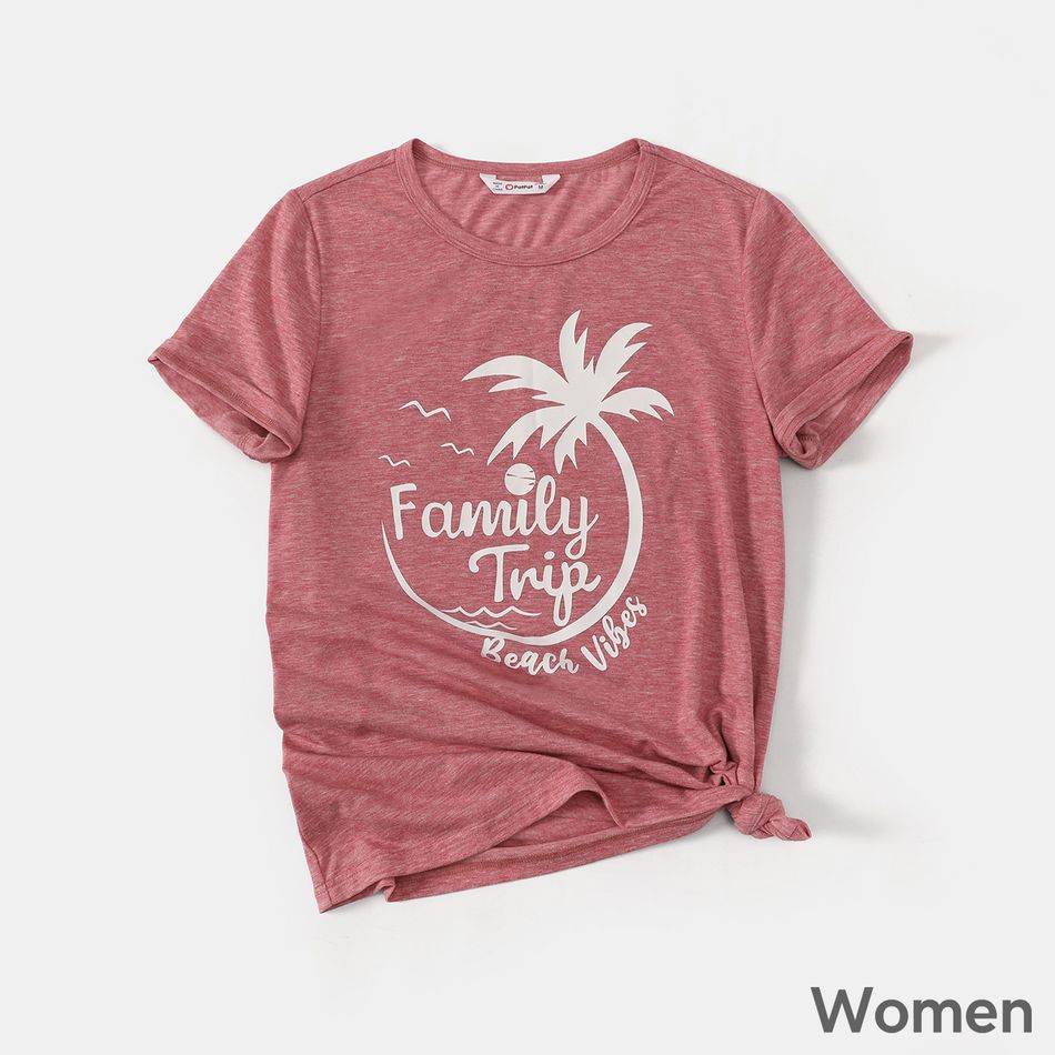 Family Matching 95% Cotton Short-sleeve Coconut Tree & Letter Print T-shirts ColorBlock big image 5