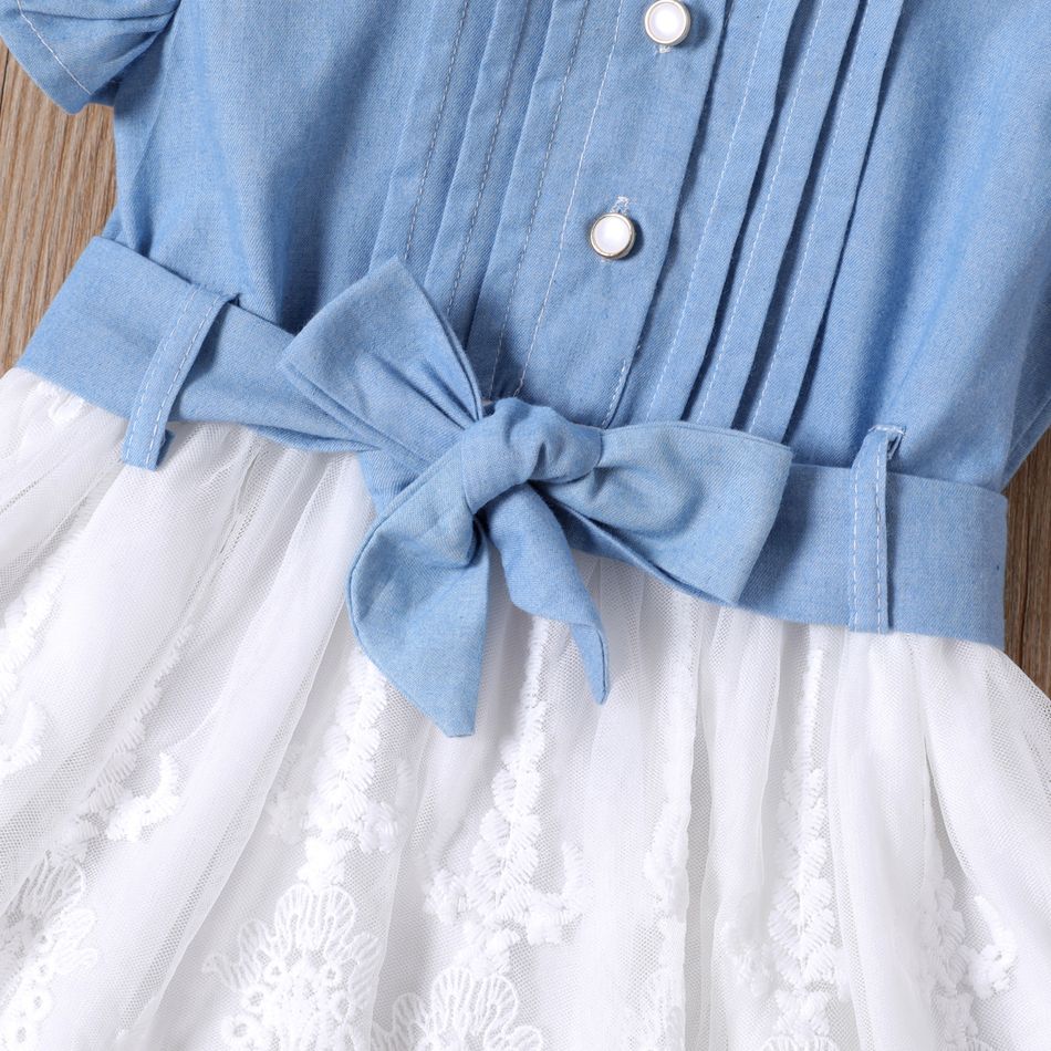 فستان مثل الرياح طفل فتاة حزام الديكور شبكة الطبقات فستان أزرق بأكمام رفرفة الضوء الأزرق big image 4