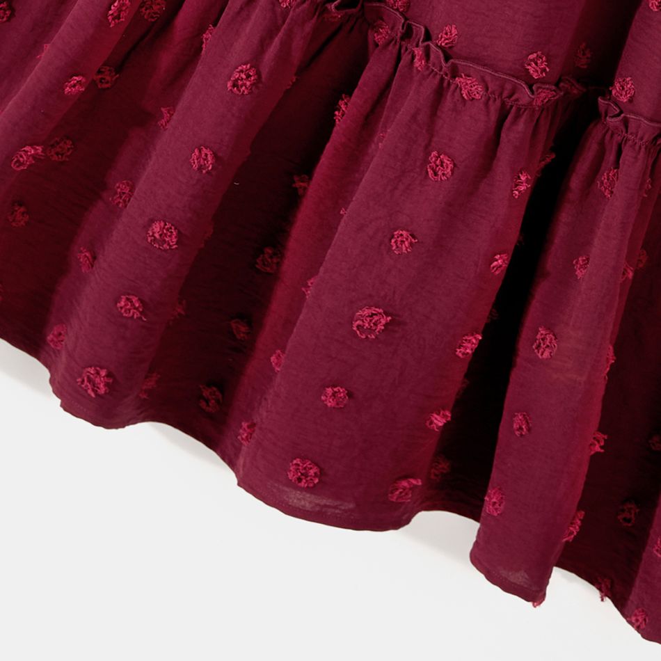Family Matching Solid Swiss Dot Frill Trim Flutter-sleeve Dresses and Colorblock Short-sleeve T-shirts Sets Burgundy big image 5