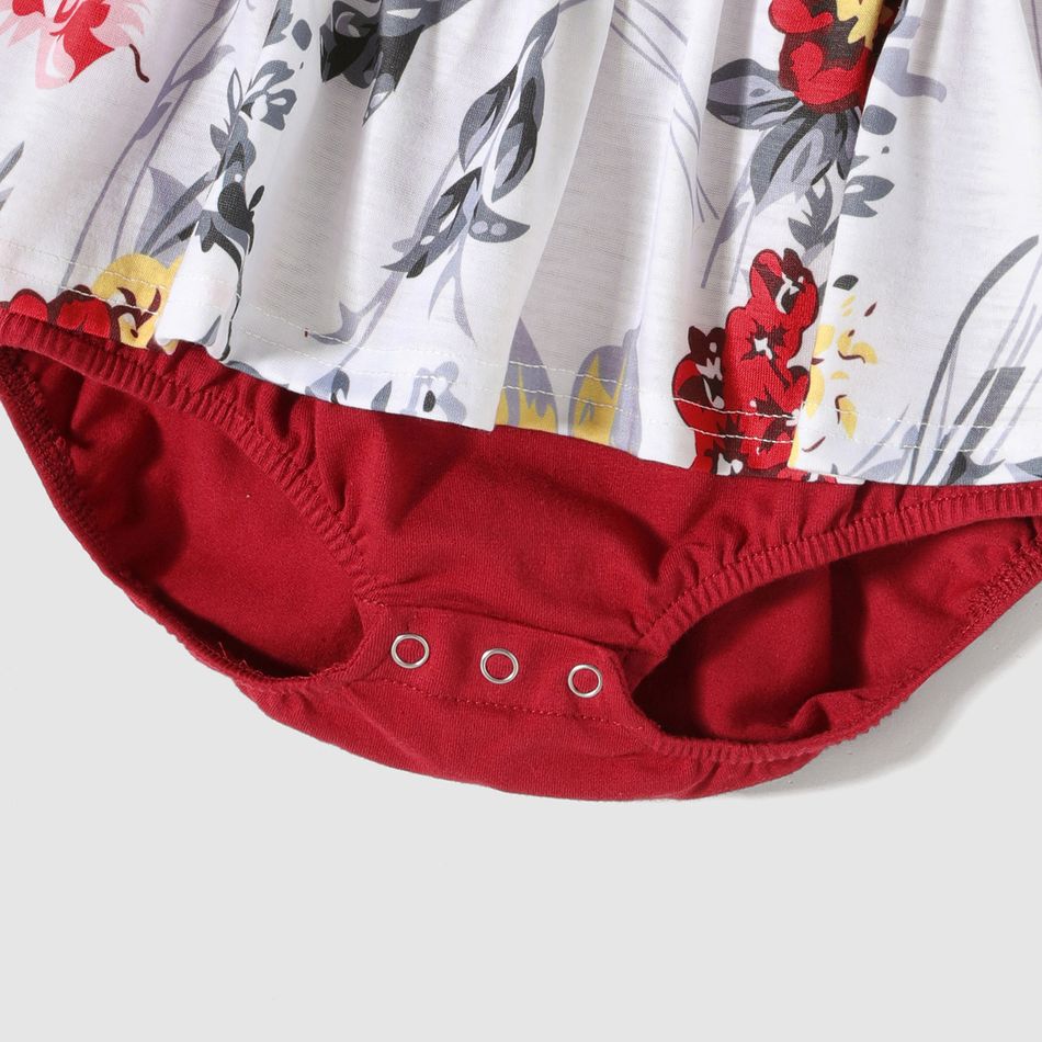 Family Matching Cotton Solid Flutter-sleeve Spliced Floral Print Dresses and Colorblock Short-sleeve Polo Shirts Sets WineRed big image 9