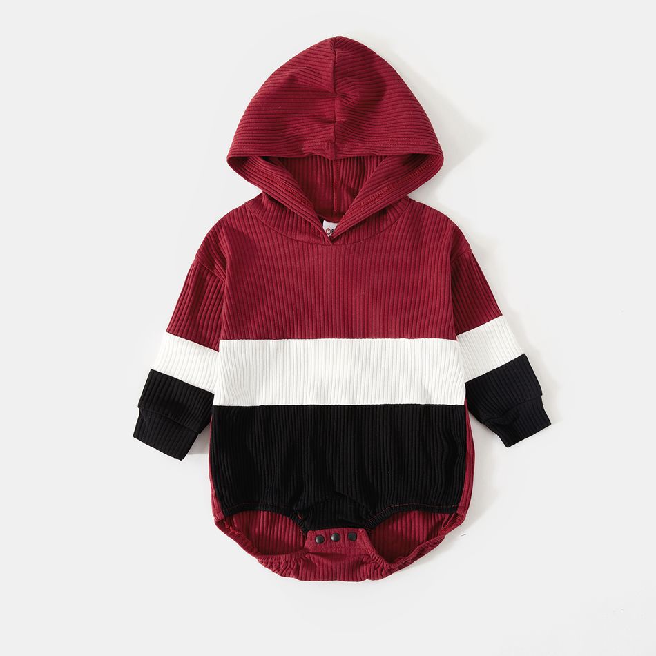 Color Block Ribbed Long-sleeve Drawstring Hoodie Dress for Mom and Me ColorBlock big image 8