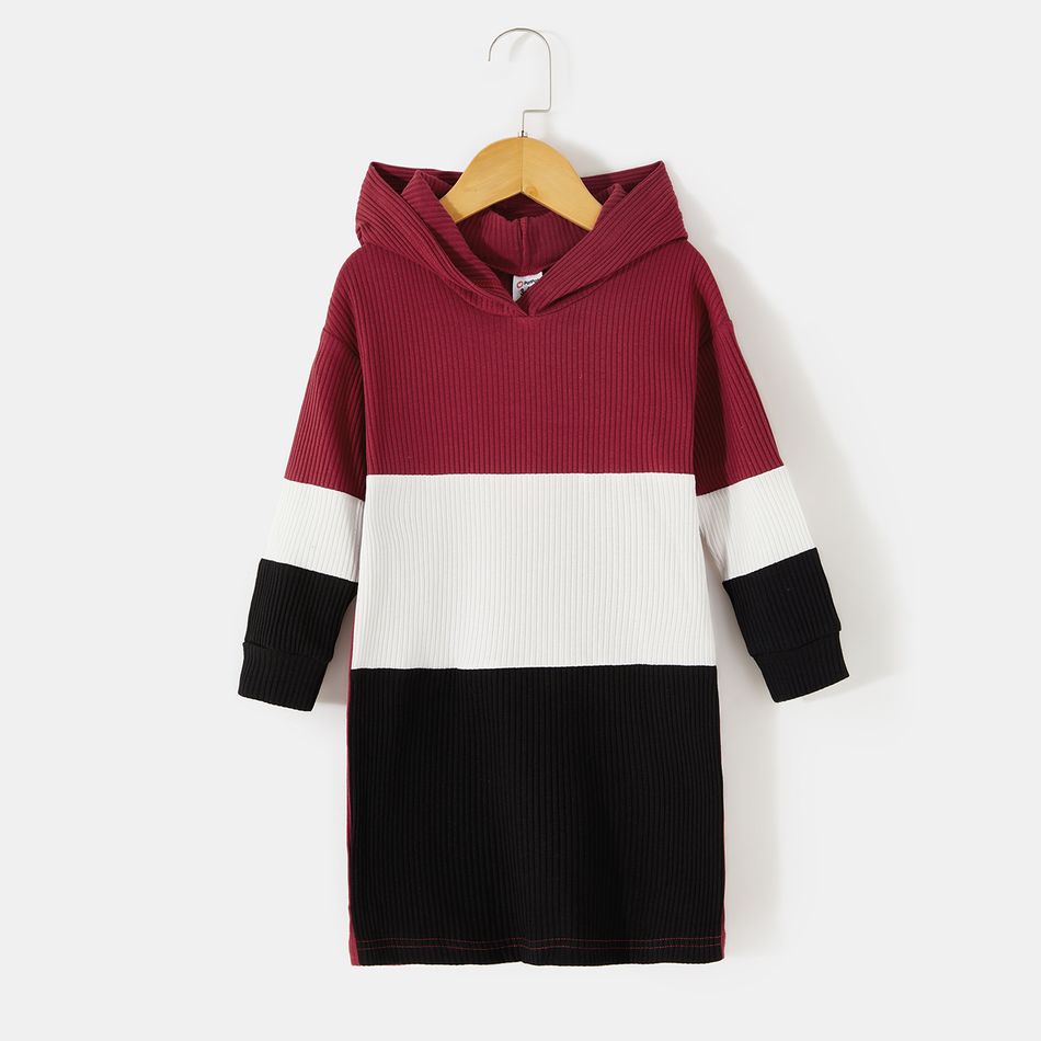 Color Block Ribbed Long-sleeve Drawstring Hoodie Dress for Mom and Me ColorBlock big image 4
