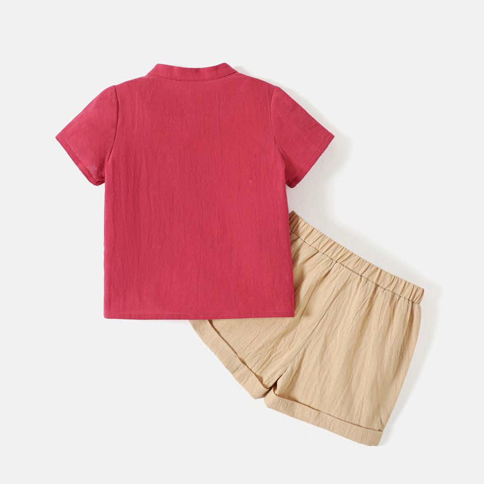 PAW Patrol 2pcs Toddler Boy 100% Cotton Letter Print Button Design Short-sleeve Red Shirt and Shorts Set MAROON big image 3