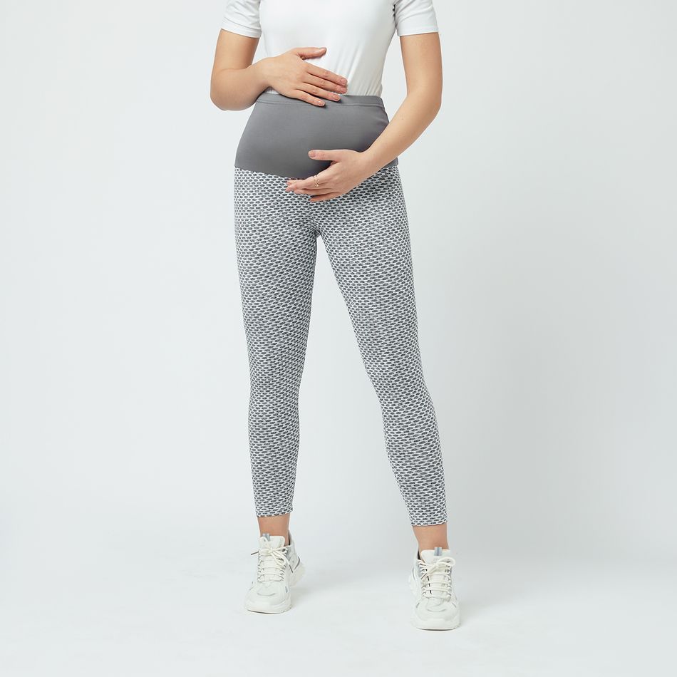 Maternity Colorblock Honeycomb Textured Butt Lifting Sports Leggings Grey