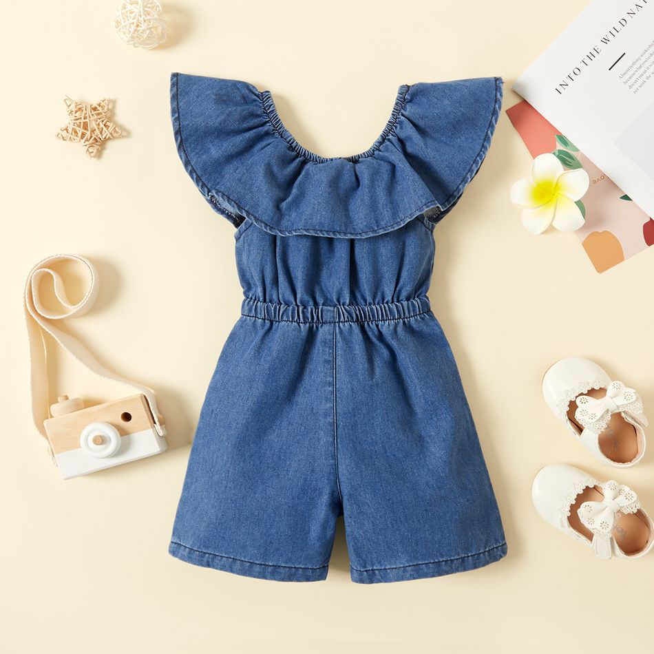 Baby Girl Blue Denim Sleeveless Ruffle Romper Blue