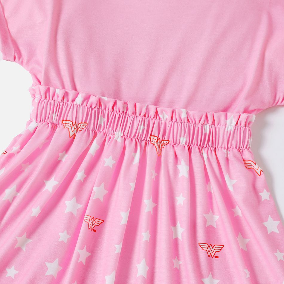 Wonder Woman Toddler Girl Stars Allover Print Short-sleeve Pink Dress Pink big image 4