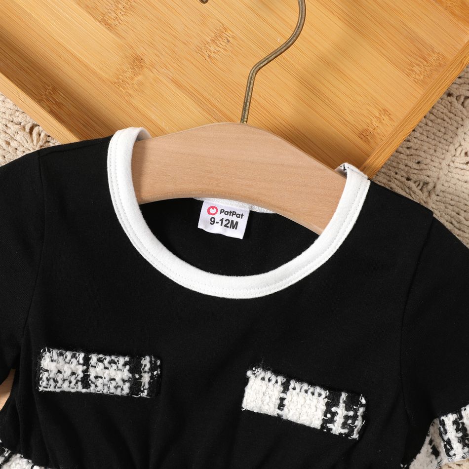 Baby Girl Ruffle-sleeve Spliced Tweed Dress BlackandWhite big image 4