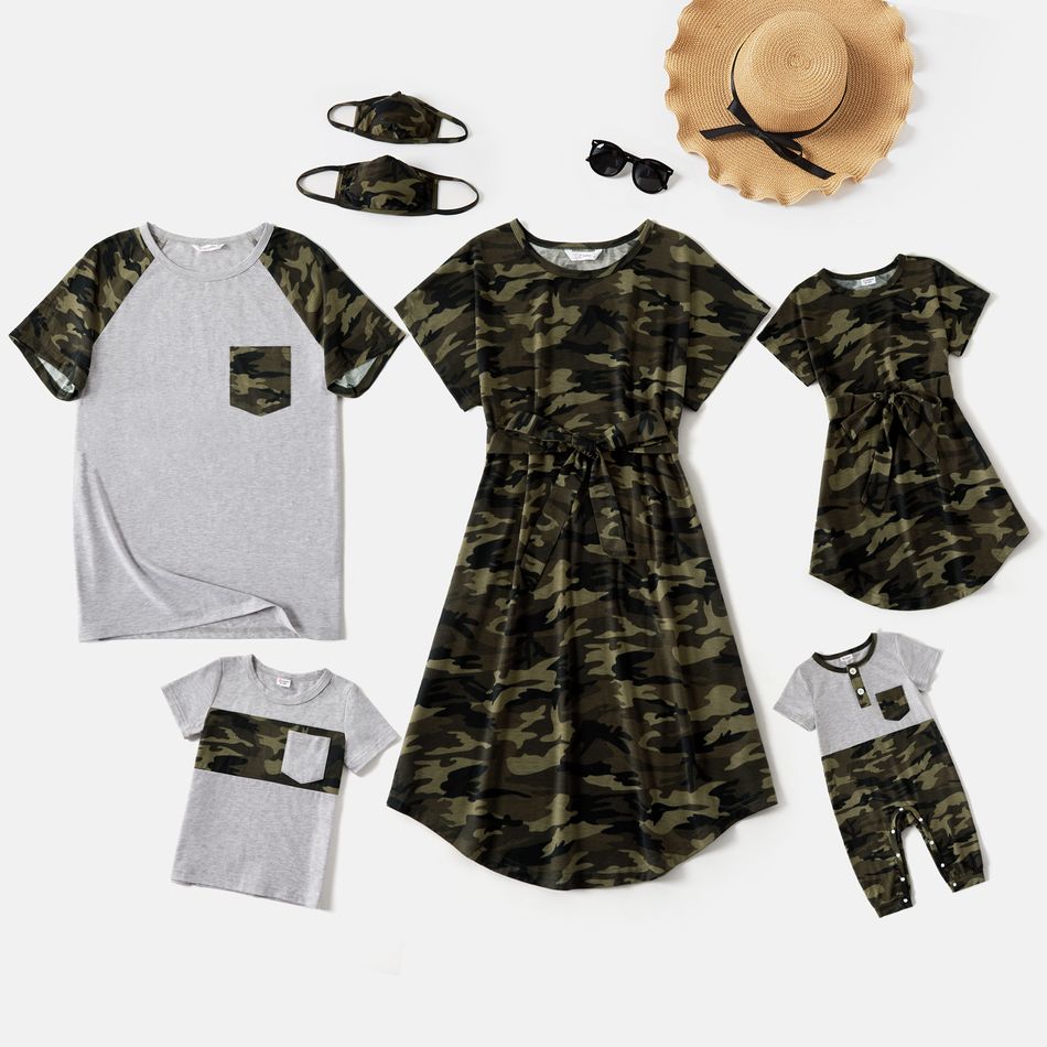 Camouflage Print Splice Family Matching Grey Sets Grey