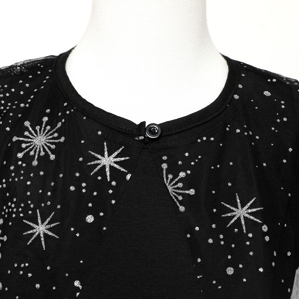 Kid Girl Satr Glitter Design Irregular Sleeve Mesh Design Princess Black Party Dress Black big image 4