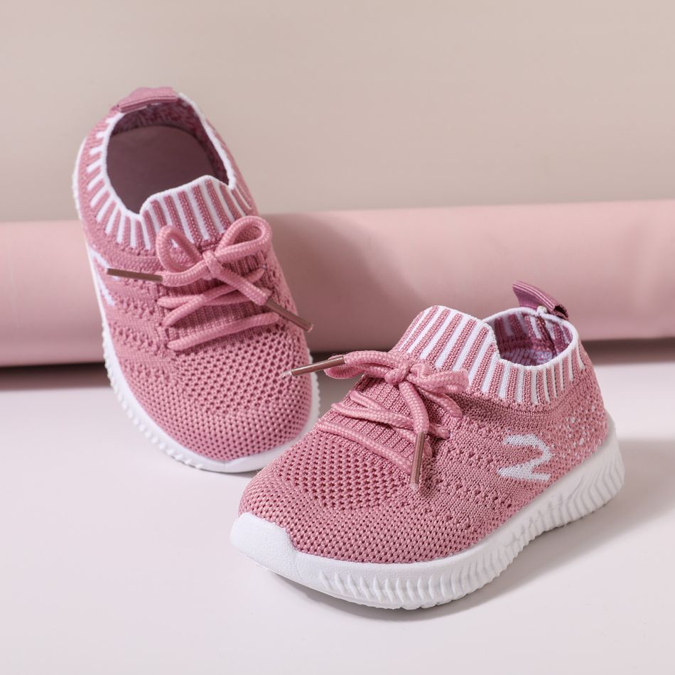 Toddler Lace Up Front Mesh Panel Knit Sneakers Rosy big image 2