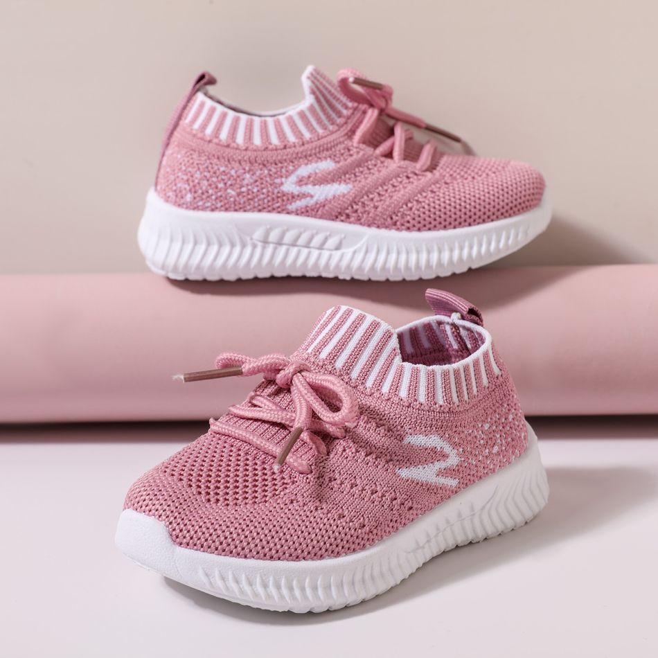 Toddler Lace Up Front Mesh Panel Knit Sneakers Rosy