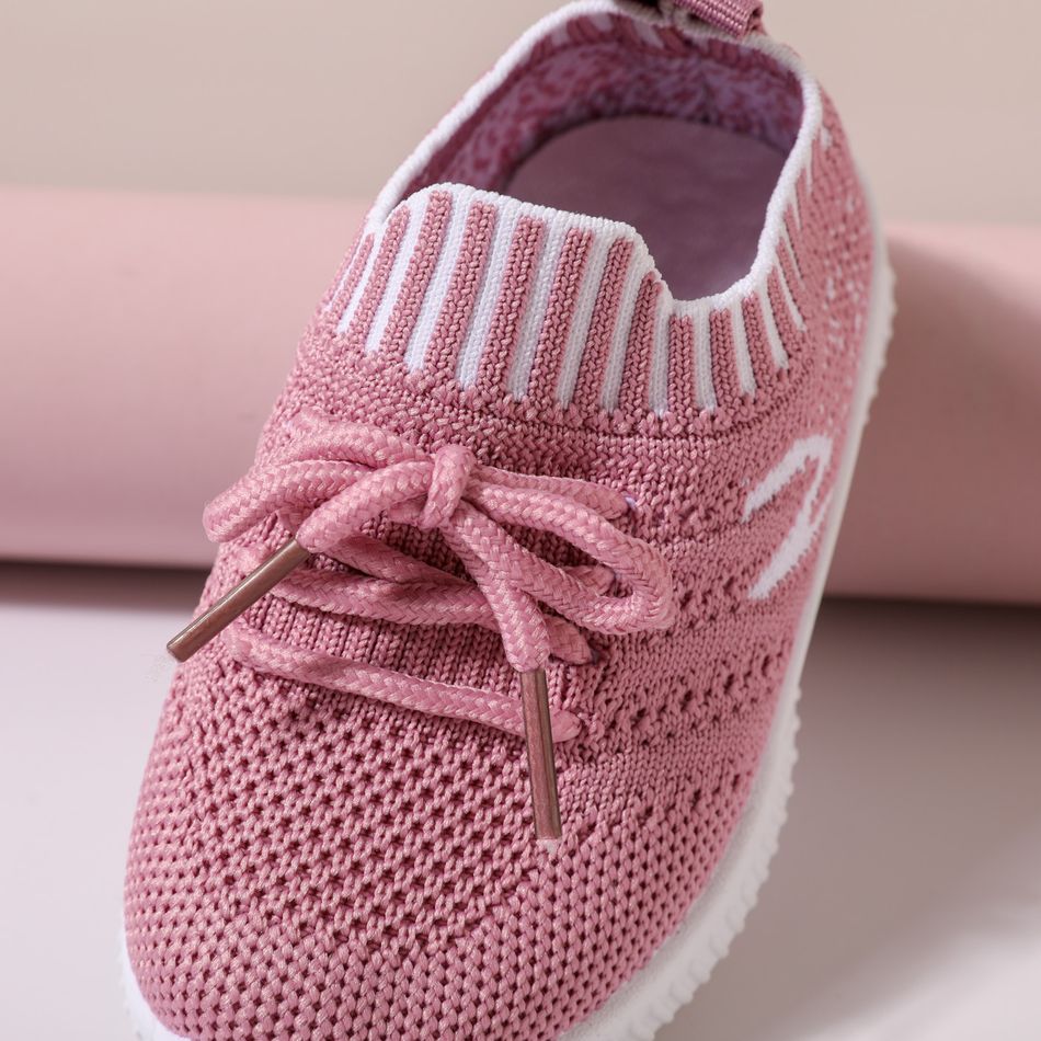 Toddler Lace Up Front Mesh Panel Knit Sneakers Rosy big image 4