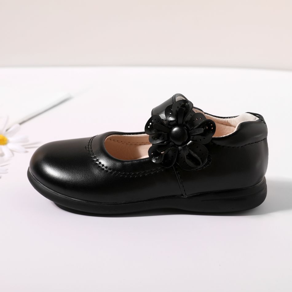 Toddler / Kid Flower Decor Black Flats Mary Jane Shoes Black big image 3