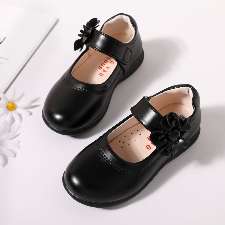 Toddler / Kid Flower Decor Black Flats Mary Jane Shoes Black big image 1