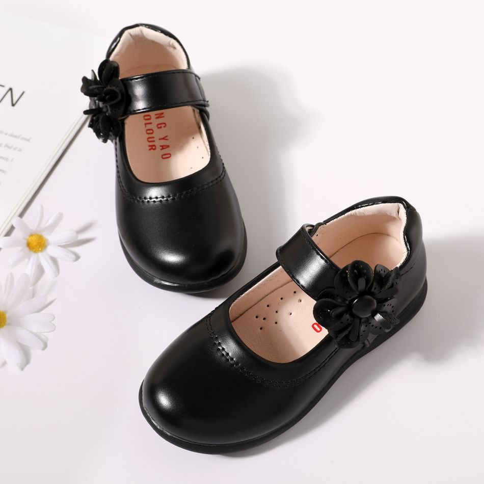 Toddler / Kid Flower Decor Black Flats Mary Jane Shoes Black big image 2
