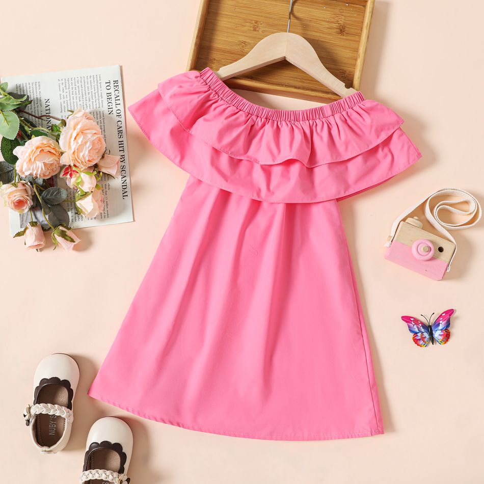 Toddler Girl Flounce Off Shoulder Sleeveless Pink Dress Roseo