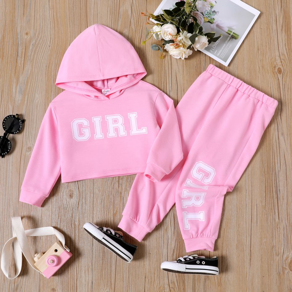 2-piece Toddler Girl Letter Print Hoodie Sweatshirt and Pants Set pink