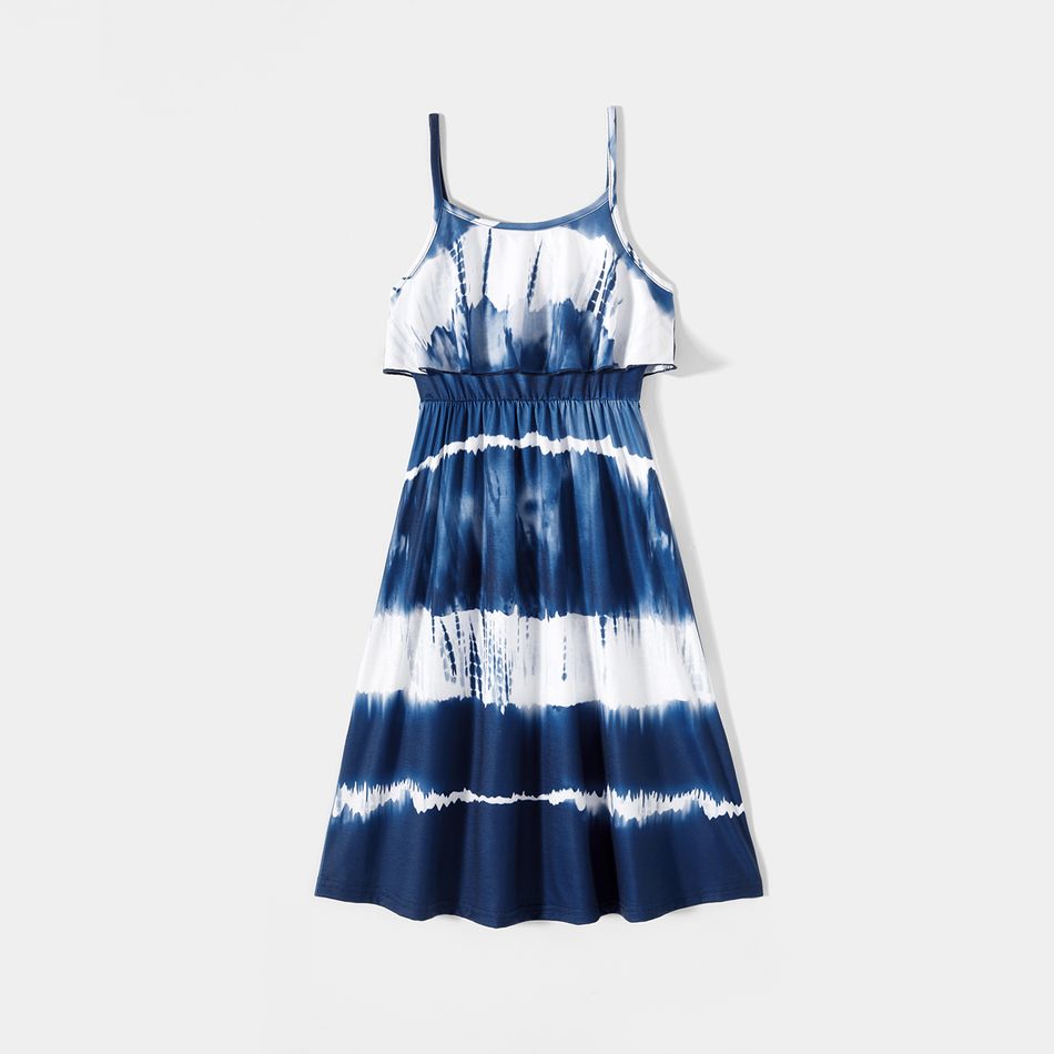 Family Matching Blue Tie Dye Flounce Cami Dresses and Short-sleeve Shirts Sets Blue big image 5