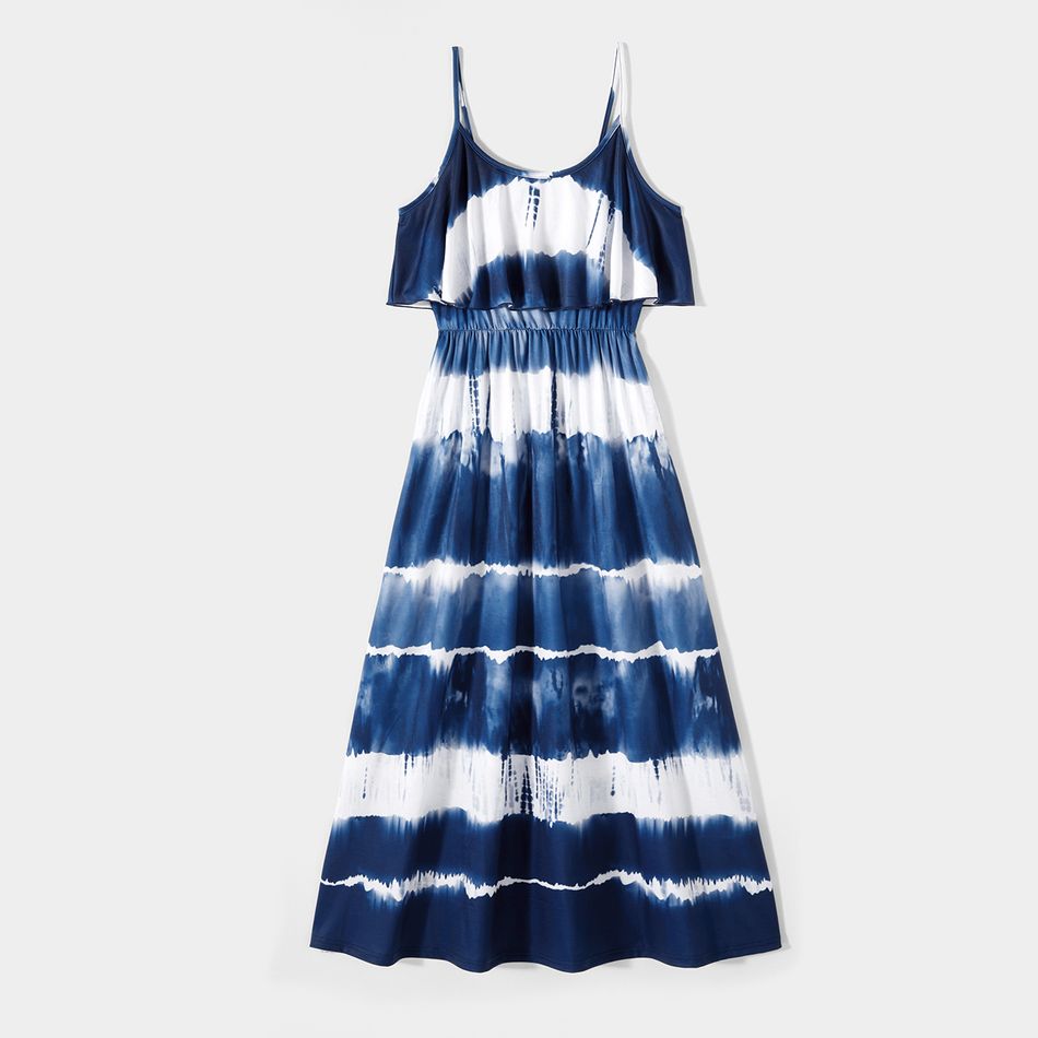 Family Matching Blue Tie Dye Flounce Cami Dresses and Short-sleeve Shirts Sets Blue big image 2