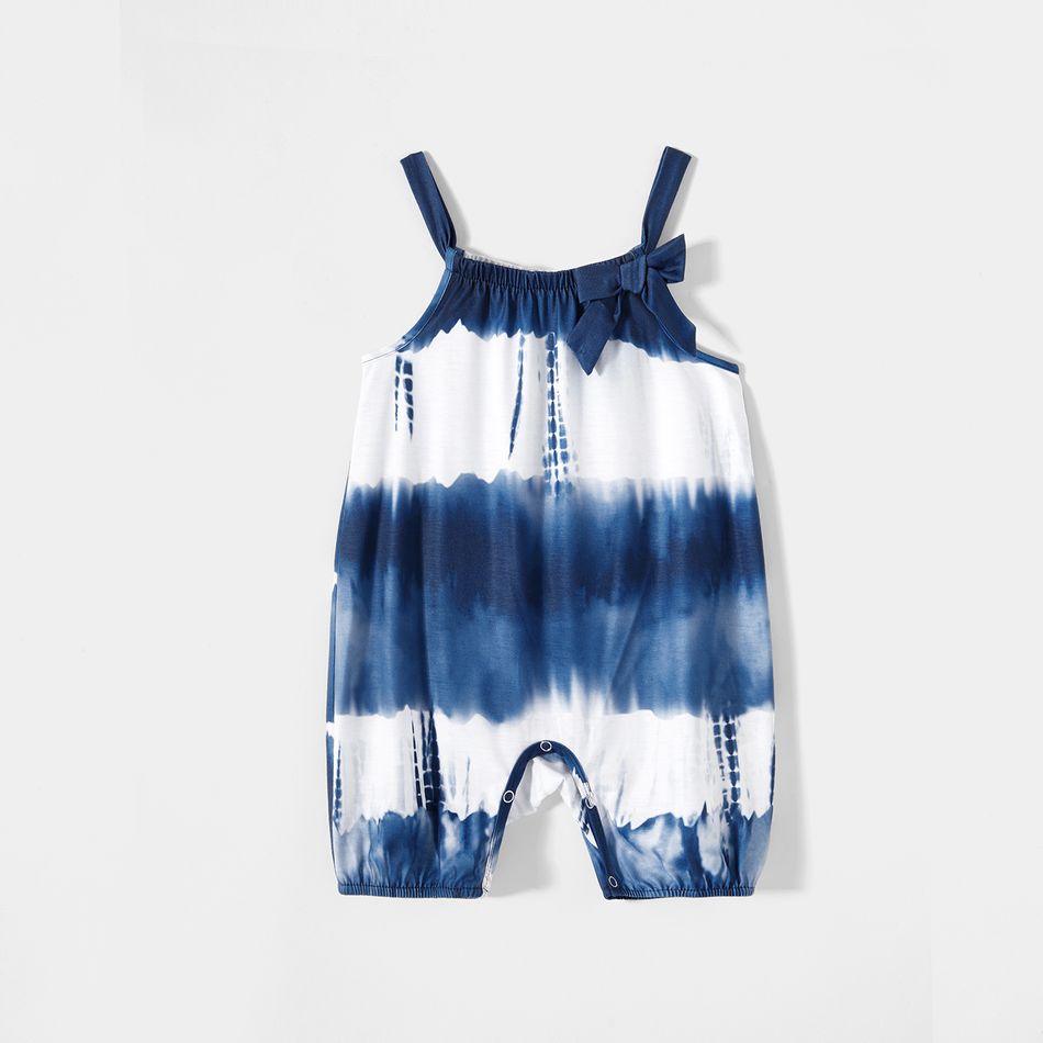 Family Matching Blue Tie Dye Flounce Cami Dresses and Short-sleeve Shirts Sets Blue big image 7
