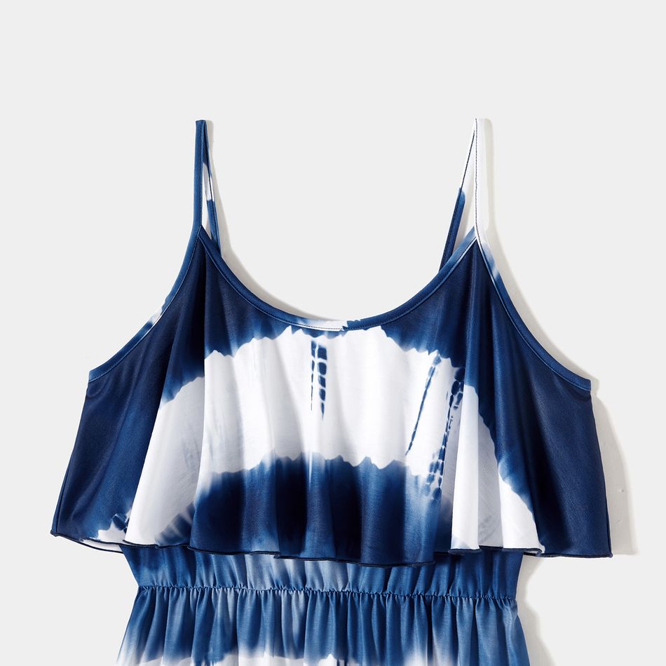 Family Matching Blue Tie Dye Flounce Cami Dresses and Short-sleeve Shirts Sets Blue big image 3
