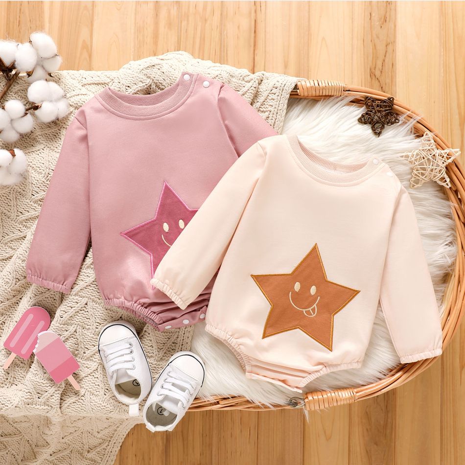 Baby Boy/Girl 95% Cotton Short-sleeve Star Embroidered Romper Apricot