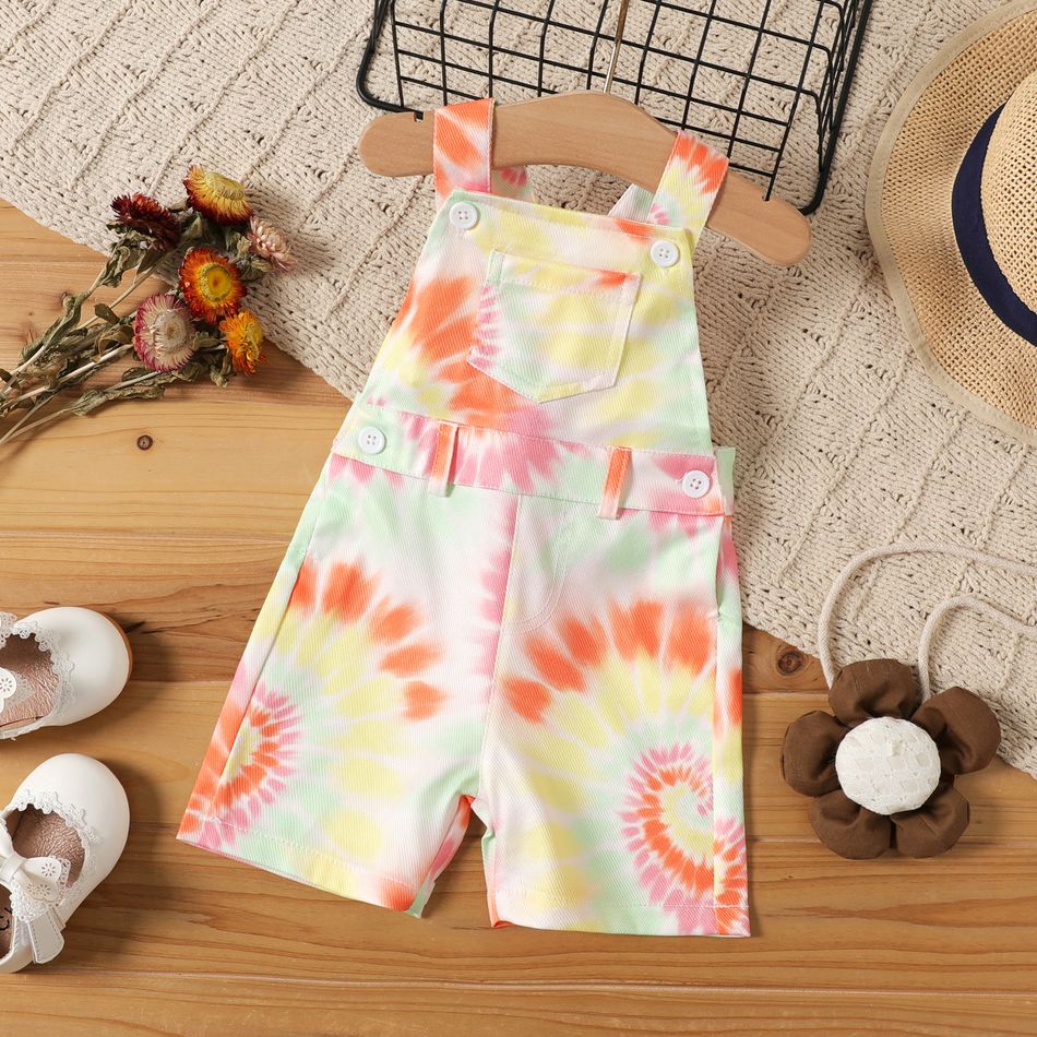Baby Girl Button Design Tie Dye Overalls Shorts Colorful
